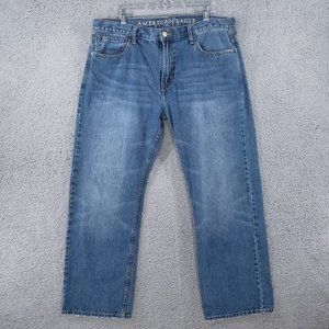 AMERICAN EAGLE Low Loose Straight Jeans Mens 36x29 Faded Whiskered